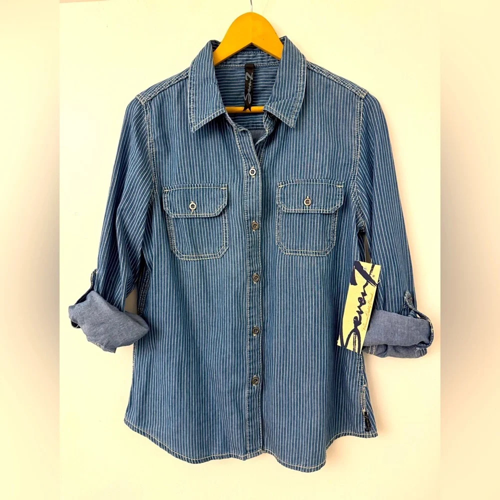 NWT Seven7 Striped Button Down Shirt 100% Cotton Medium - Picture 5 of 11